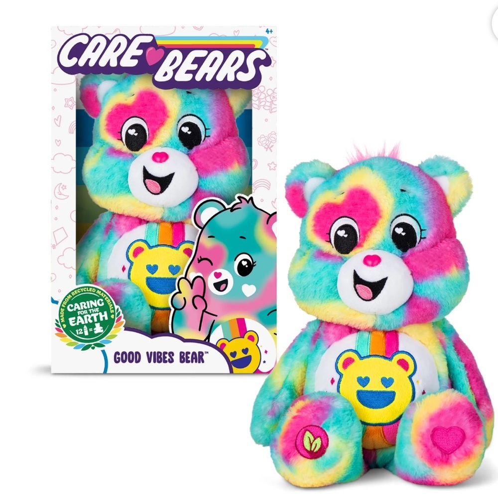 Care Bears 14" Good Vibes Bear Plushie - Medium Size - Tie Dye Plush for Ages 4+